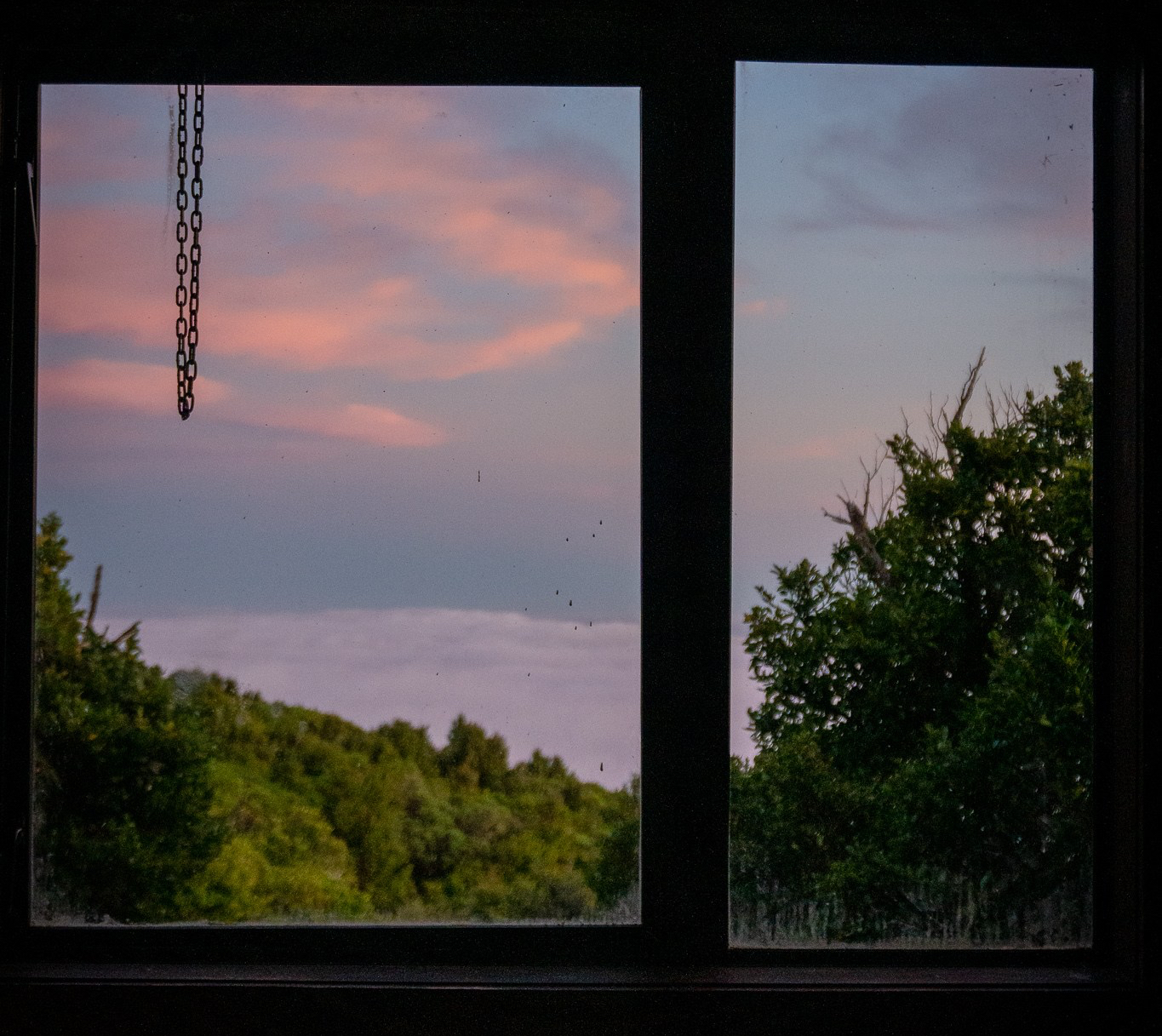 View of inversion layer of clouds from the window of Maketawa Hut