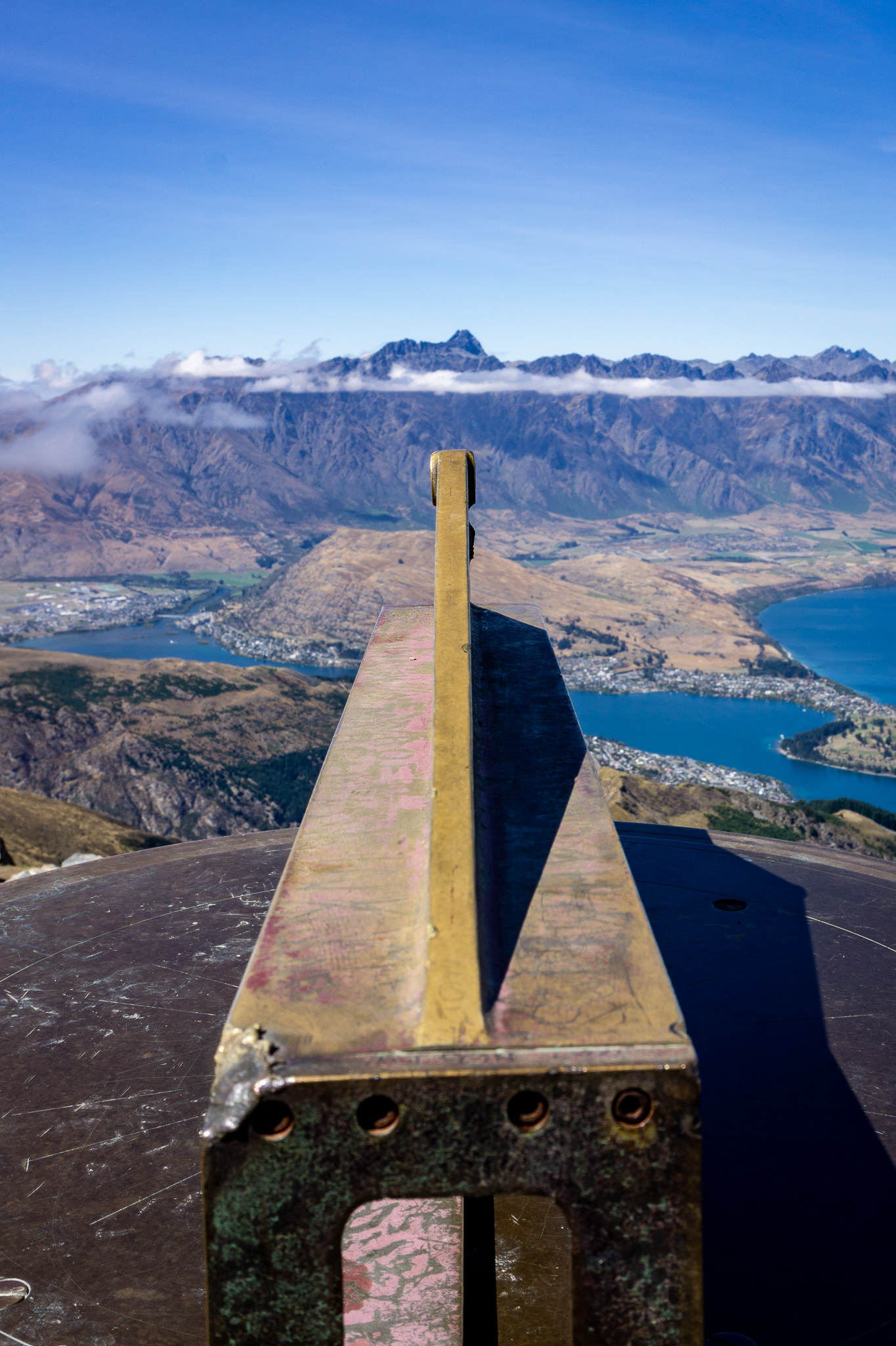 Sundial at the top of Ben Lomond pointing towards Double Cone in the Remarkables